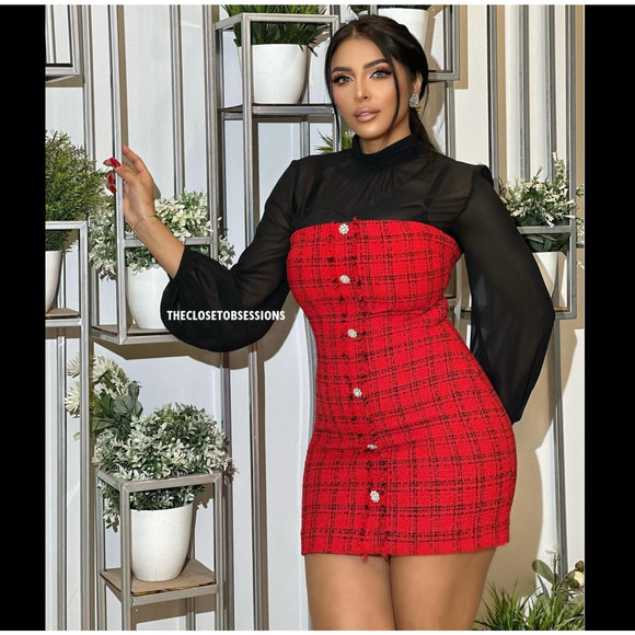 ZARA Fitted Textured Tweed Dress NWT | Red Black Blogger Favorite - Picture 14 of 16